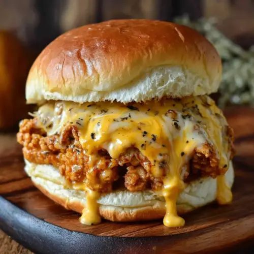Delicious Cajun Chicken Sloppy Joes topped with creamy cheese sauce.