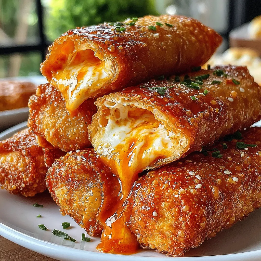 Crispy Buffalo Chicken Dip Egg Rolls served with ranch dressing